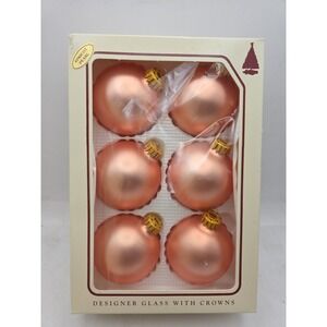 6 Vintage Christmas by Krebs Pink Glass Ball Ornaments Apricot Pearl